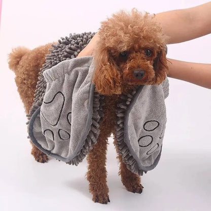 Blue pet bath robe towel with absorbent fibre for drying dogs and cats after washing