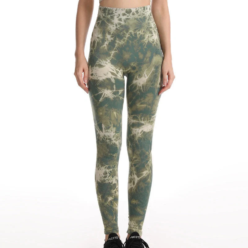 Women's tie dye yoga pants with seamless push-up design in various colors