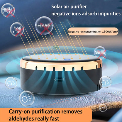 Solar-powered car-mounted air humidifier installed on a vehicle air vent in black colour