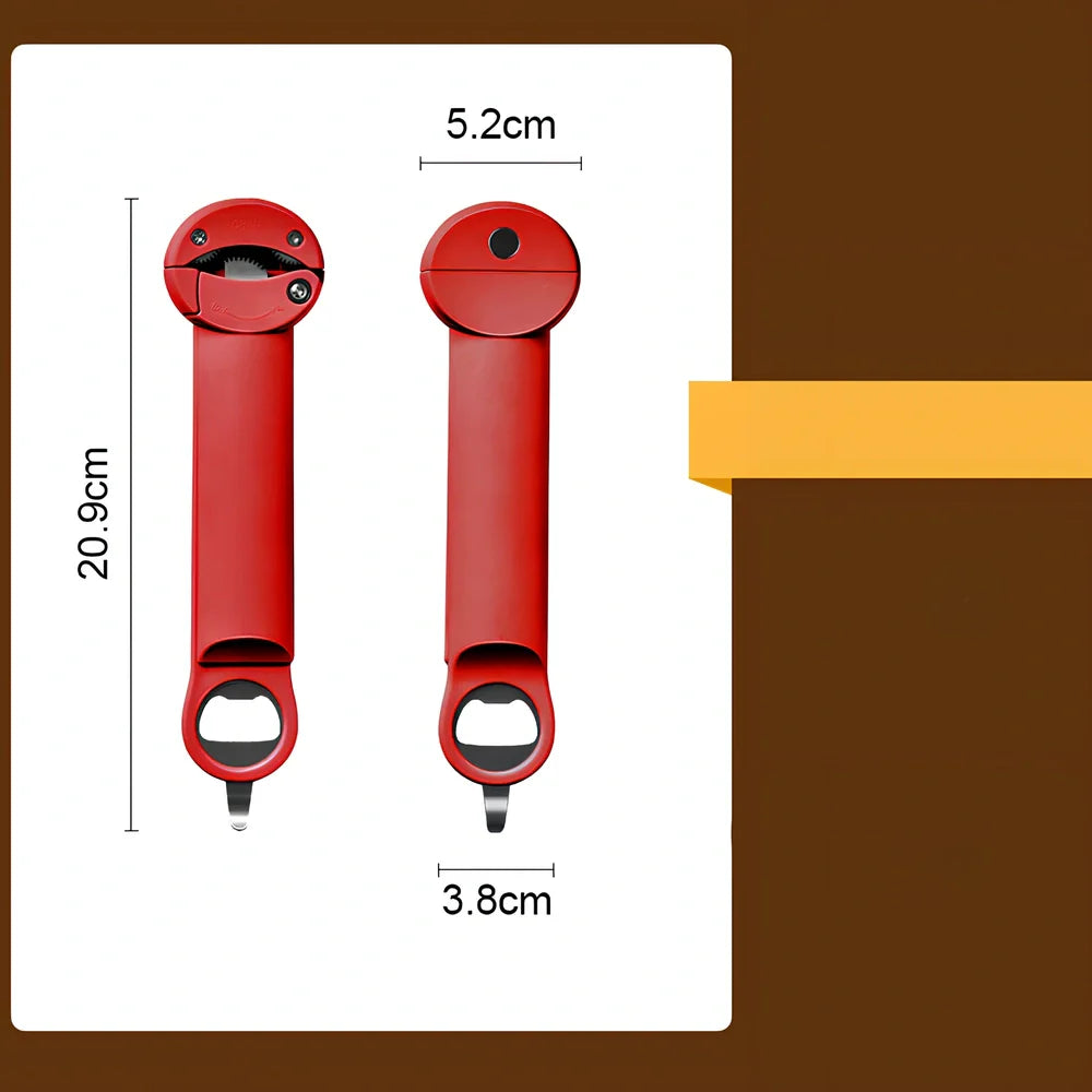 Stainless steel manual can opener with grey gear mechanism and ergonomic handles