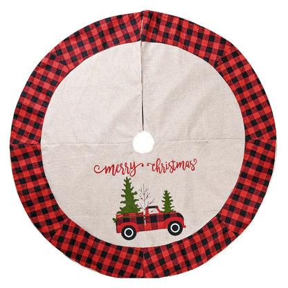 120cm circular car Christmas tree skirt in imitation linen cloth with mechanically sewn edges
