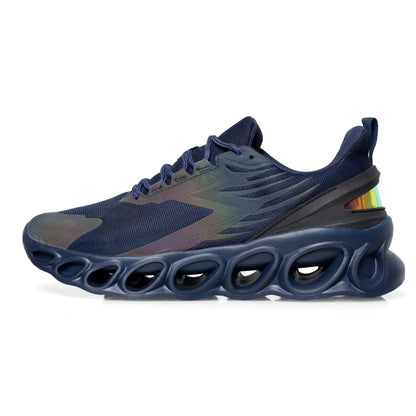 Breathable mesh casual trainers in black colour with lace-up closure and EVA sole