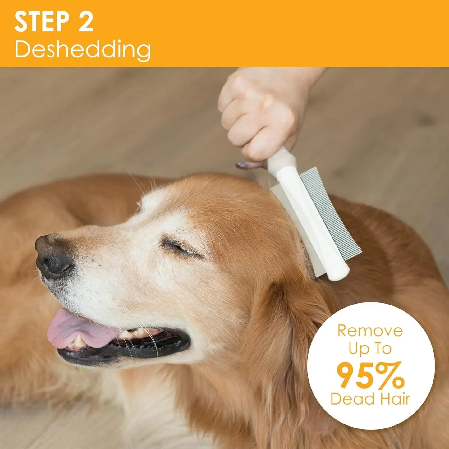 White 2-in-1 dog and cat deshedding brush with curved comb and anti-slip handle for grooming