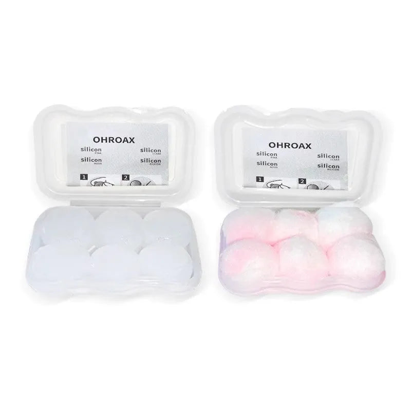 Silicone earplugs for sleeping and swimming, soft reusable ear plugs in blue, orange, pink or white, 3 pairs per box.