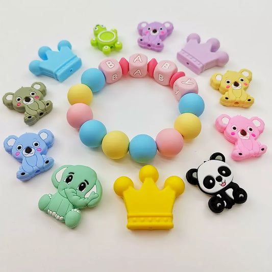 Assorted silicone beads for baby teething and DIY projects, 50 pieces in various colors