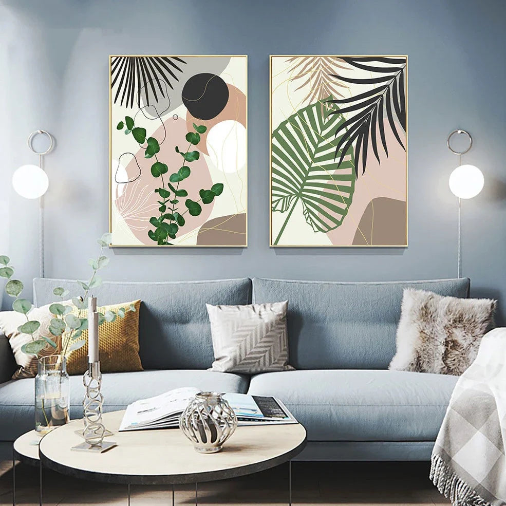 Tropical leaf pattern canvas painting in fashion casual style with no-frame design