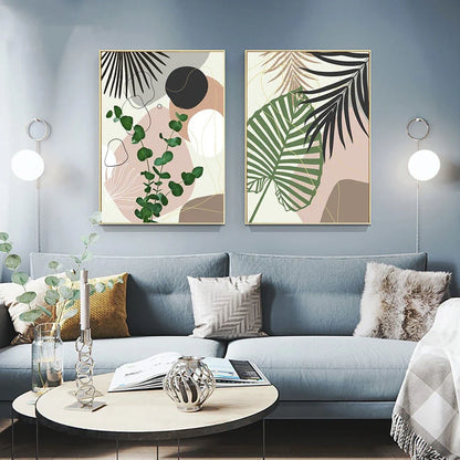 Tropical leaf pattern canvas painting in fashion casual style with no-frame design