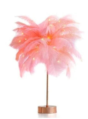 Chic Feather Lamp with soft, glowing light and fluffy feather design for elegant tabletop decor