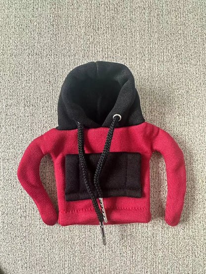 Polyester car gear lever hooded cover in red and white hat design, dimensions 12x13 cm.