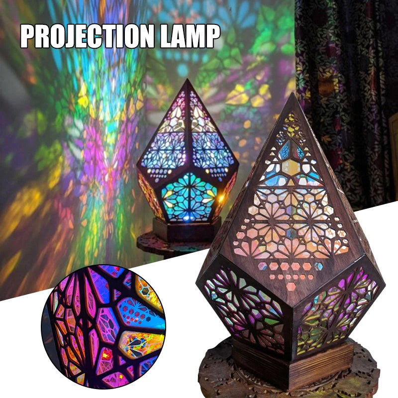 Bohemian Starry Sky Floor Lamp projecting vibrant colors on a wall