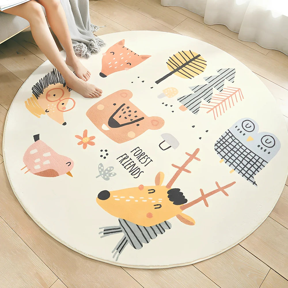 Cartoon thickened acrylic round table blanket in Cake Town pattern, 120cm diameter, white background