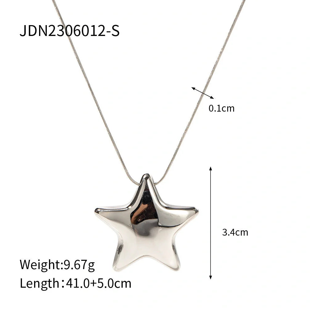 Radiant 18K gold-plated star necklace with stainless steel pendant and ball bead chain