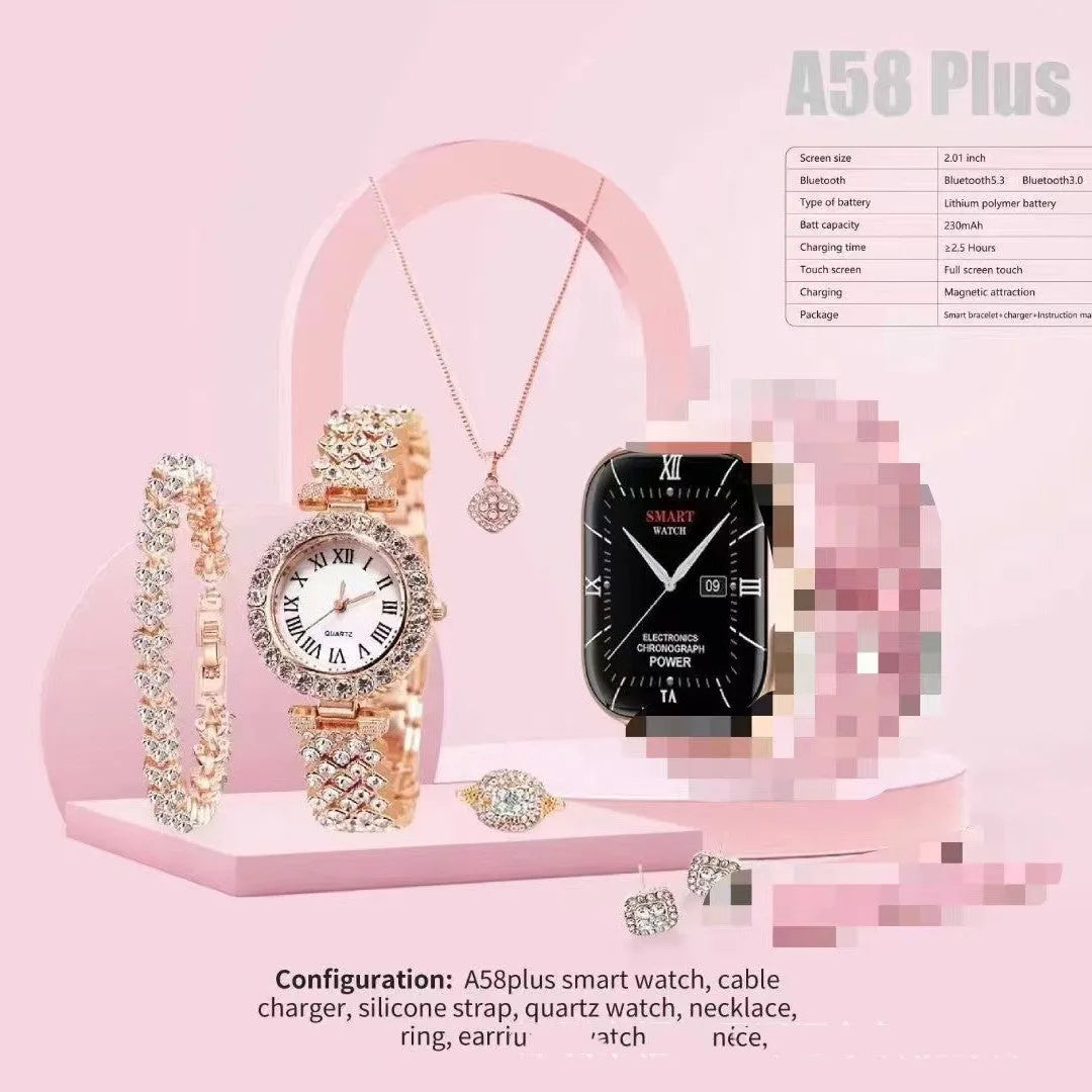 A58plus Smart Watch in black with head strap, showing TFT screen displaying time and notifications.