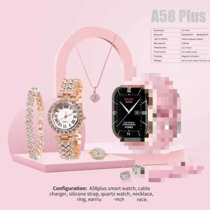 A58plus Smart Watch in black with head strap, showing TFT screen displaying time and notifications.