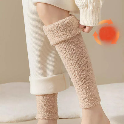 Winter warm plush socks for women with dual-purpose heel and knee protection