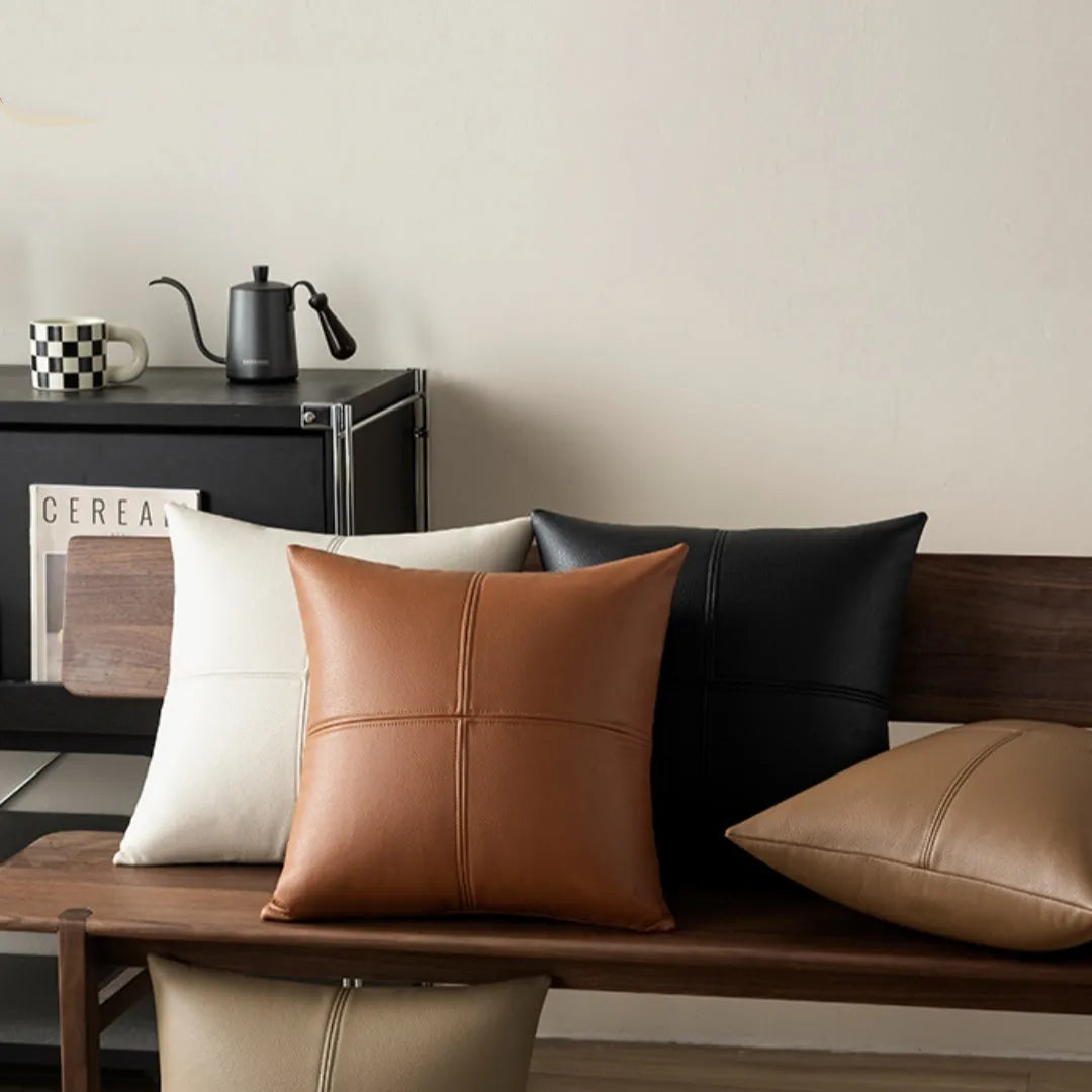 Simple solid colour soft cowhide leather pillow cover in Nordic style with PP cotton filler