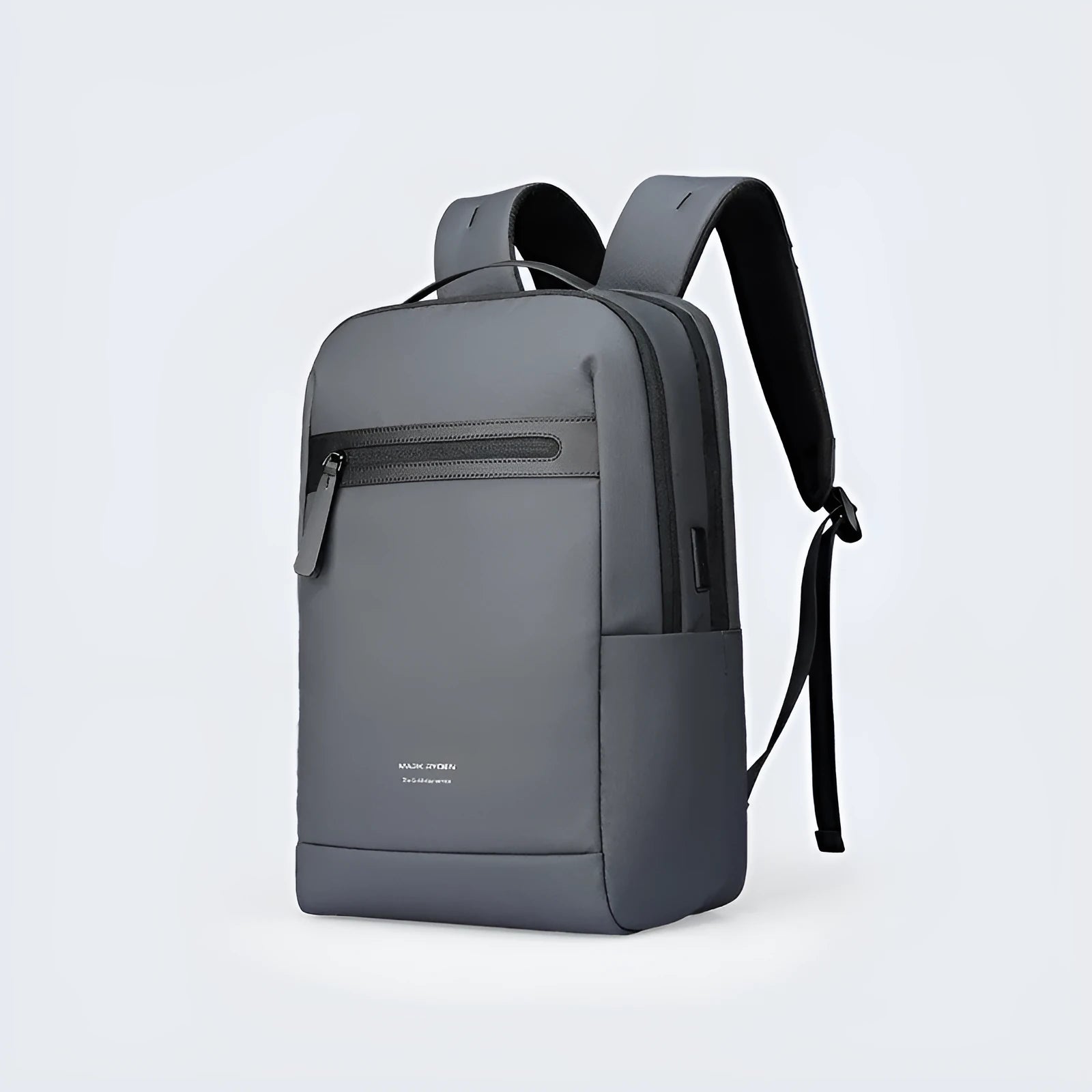 Graphite grey Oxford cloth USB business backpack with charging port and under 20-litre capacity.