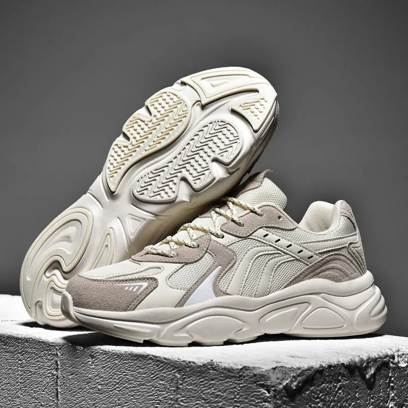 Men's casual sneakers with collapsible design for flat storage, available in wide size range from 36 to 46 with low heel height of 1-3 cm and shallow cut depth under 7 cm, offered in black or beige colour for everyday tennis shoe styling