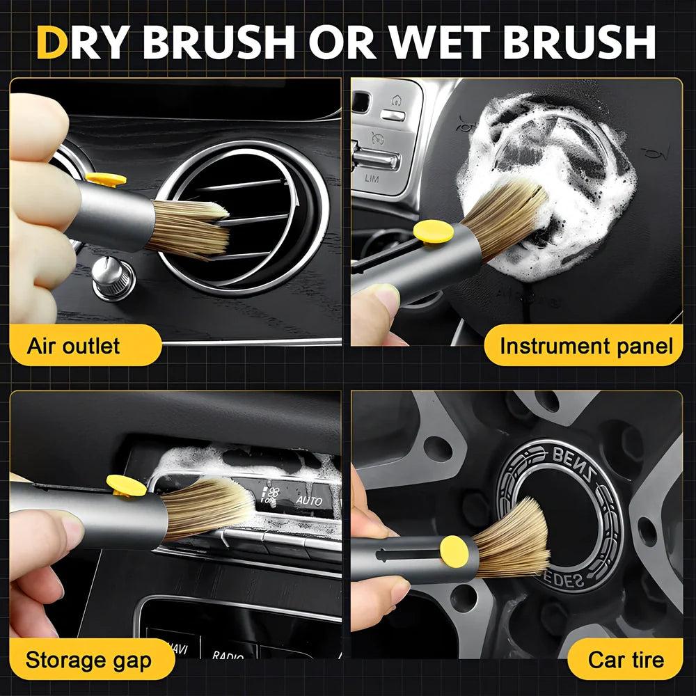 17.2cm dark green car cleaning brush with tyre hook and window breaker tools