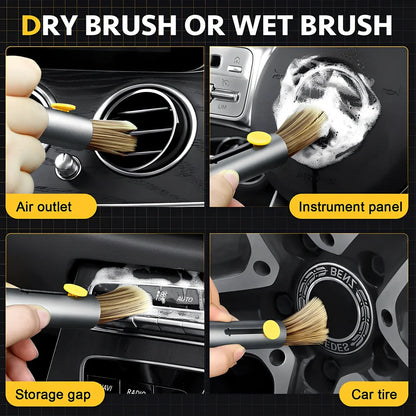 17.2cm dark green car cleaning brush with tyre hook and window breaker tools