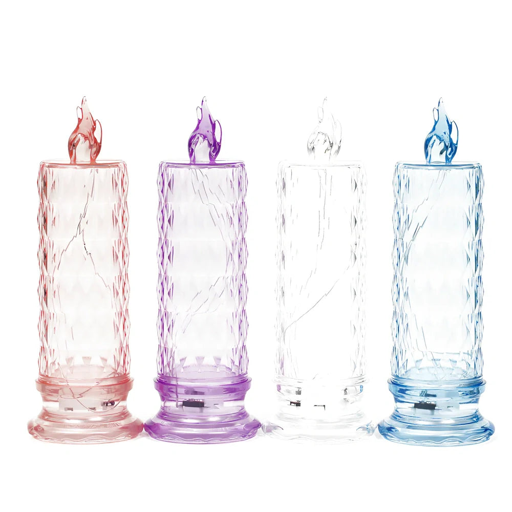 LED electronic candle light in transparent colour with diamond pattern, 15cm height