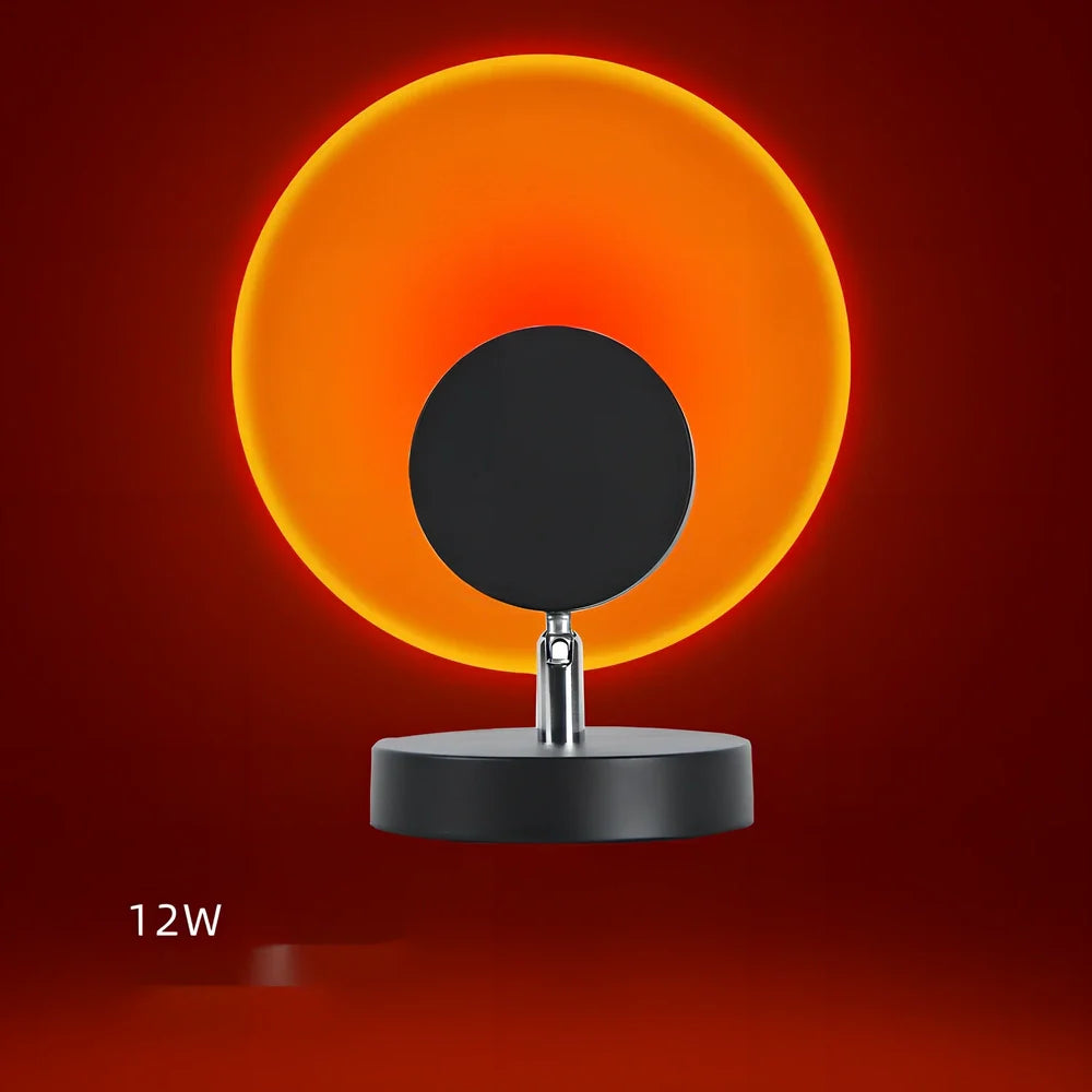 LED sunset atmosphere light with aluminium alloy body and glass shade in sunset red colour