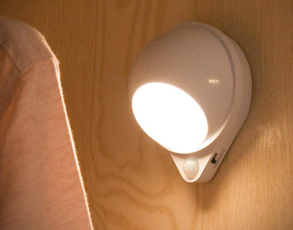A versatile LED motion sensor night light with a 360-degree rotating head, perfect for illuminating any space in your home or office.