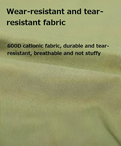 Army green outdoor folding chair with adjustable backrest and legs in reclined position on grass