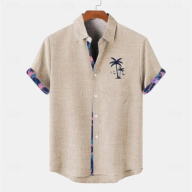 Linen short-sleeved shirt with ocean fish pattern in loose fit, available in multiple colours and sizes for teenagers