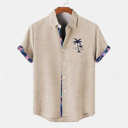 Linen short-sleeved shirt with ocean fish pattern in loose fit, available in multiple colours and sizes for teenagers
