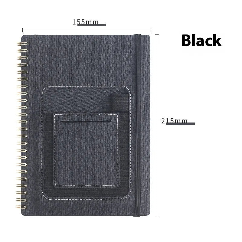 Coil-bound erasable notebook with stone paper pages and multiple cover colour options