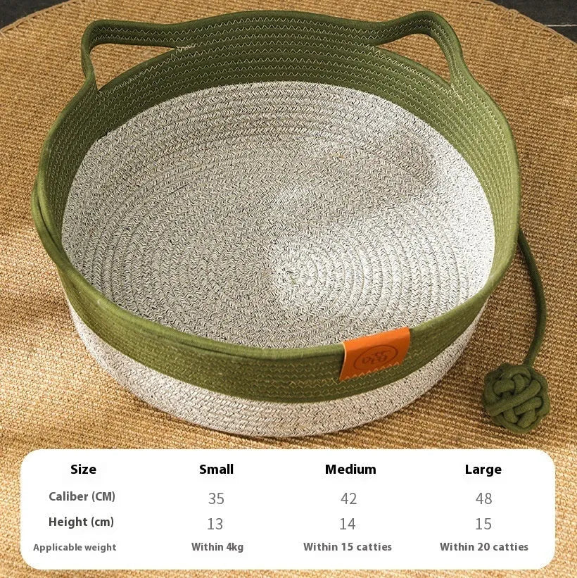 Cotton woven cat nest mat with stitching texture in grey, brown or green colours