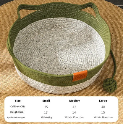 Cotton woven cat nest mat with stitching texture in grey, brown or green colours