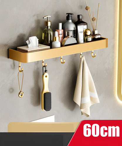 Modern space aluminum perforated towel storage rack, 40cm length with hook, wall-mounted for bathroom drying