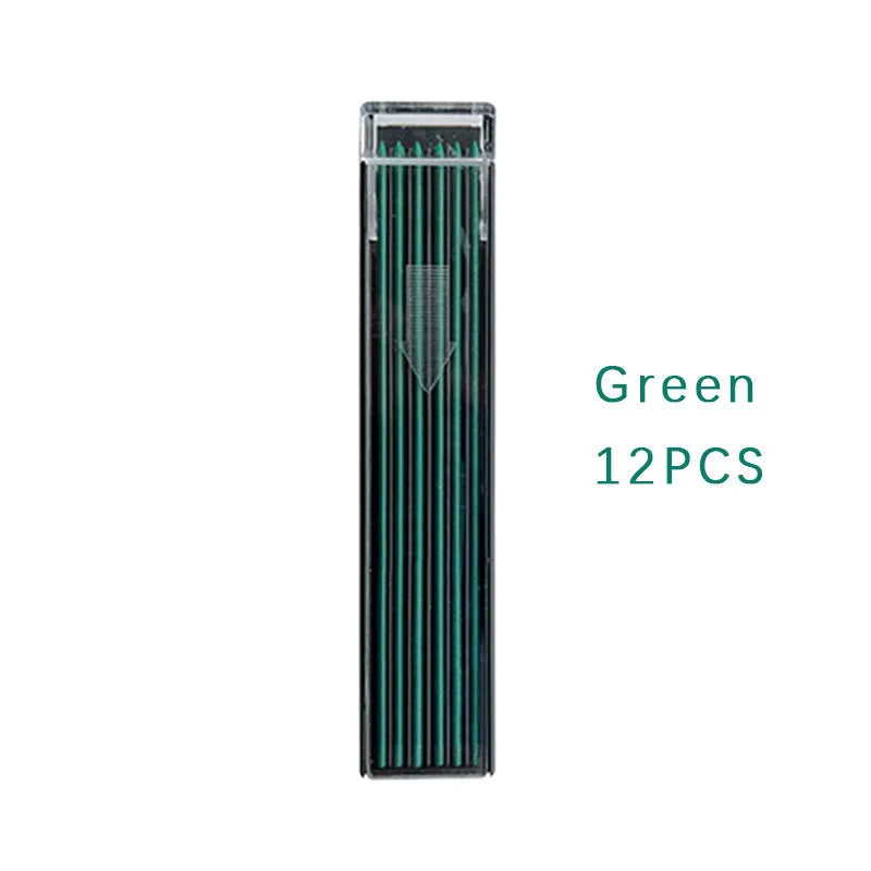 Plastic box containing 12 pieces of multi-coloured 0.5mm mechanical pencil lead refills