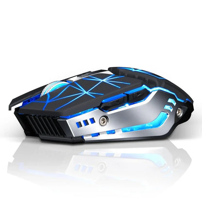 Wireless gaming mouse with RGB lighting in black colour showing six programmable buttons and scroll wheel