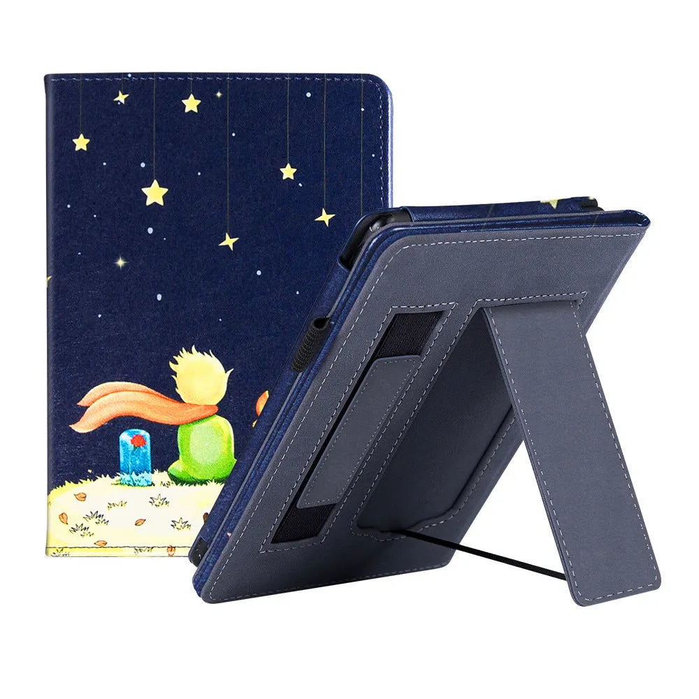 Leather case with wrist splint bracket for Kindle Paperwhite 5 e-reader in various colours and designs