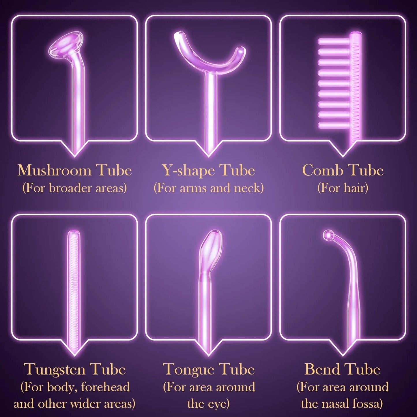 Purple high-frequency beauty instrument with six accessory heads for professional skin treatment