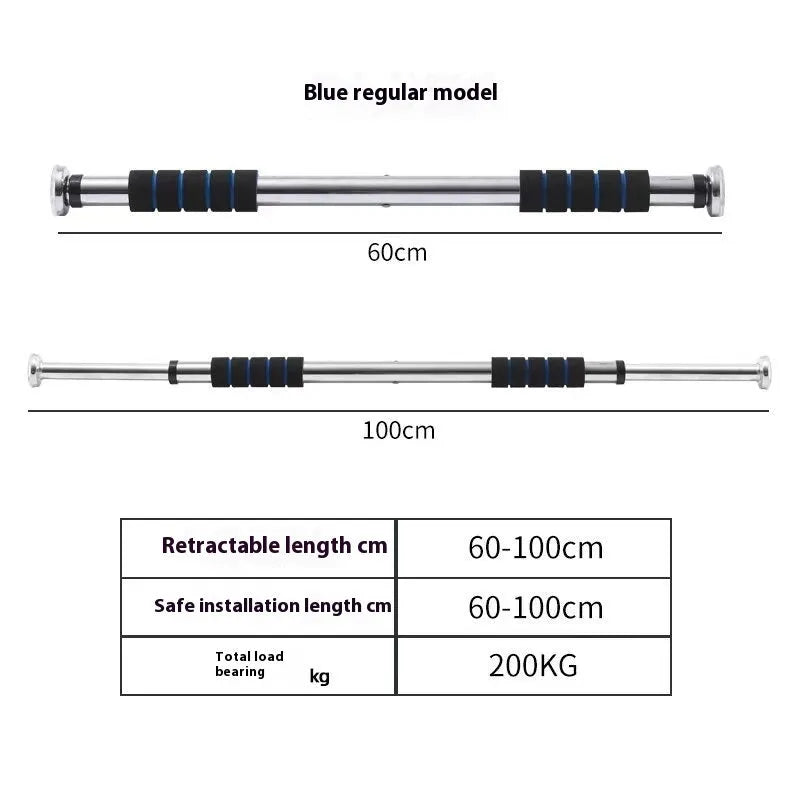 Indoor pull-up bar mounted across door frame with stainless steel construction
