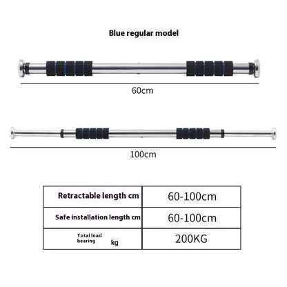 Indoor pull-up bar mounted across door frame with stainless steel construction