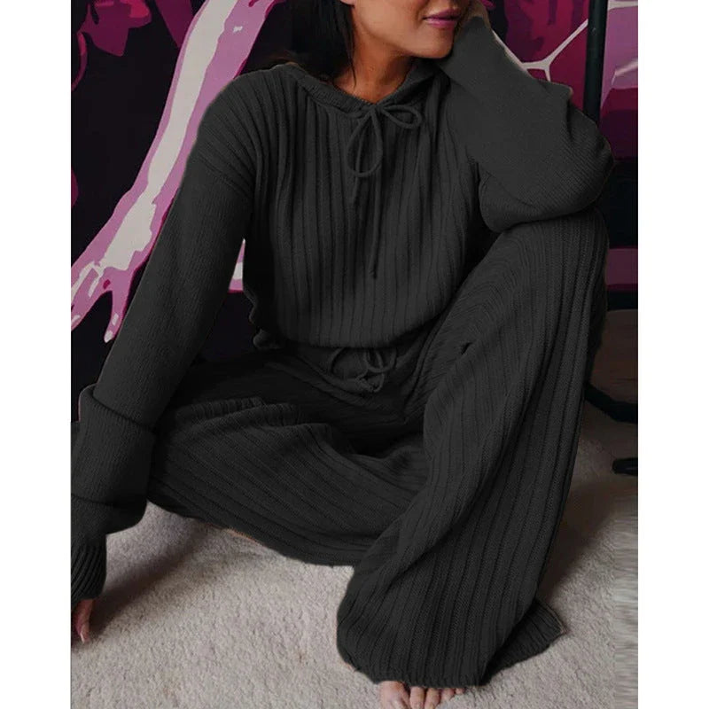 Comfortable Hooded Two-Piece Loungewear Set in various colors and sizes