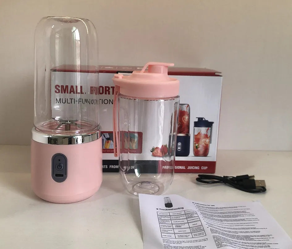 Portable USB blender in Tunisian dark blue with six blades, 400ml cup, and charging cable