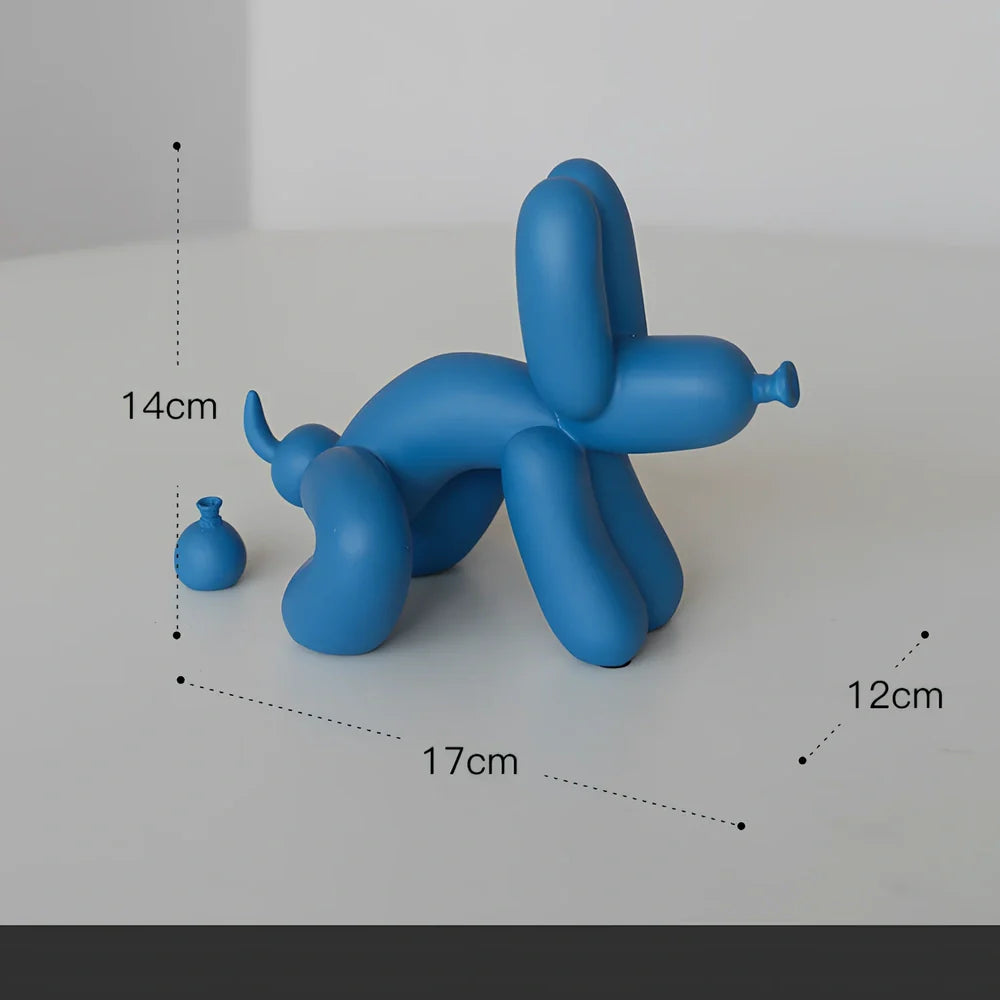 Solid resin balloon dog ornament in squat position with Scandinavian design, 15cm height