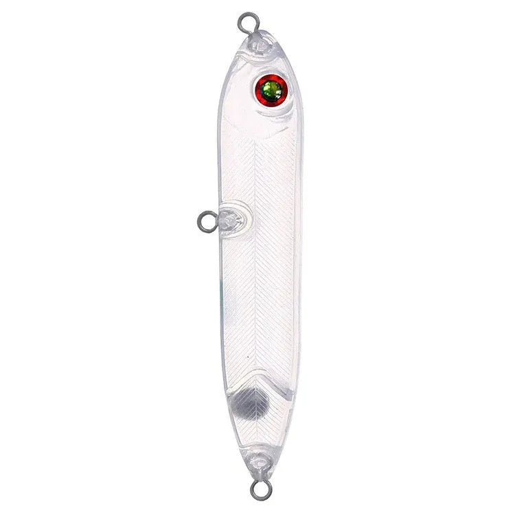 Transparent 9.5cm long DIY fishing lure blank shell made of ABS plastic with a visible 7mm eye hole.
