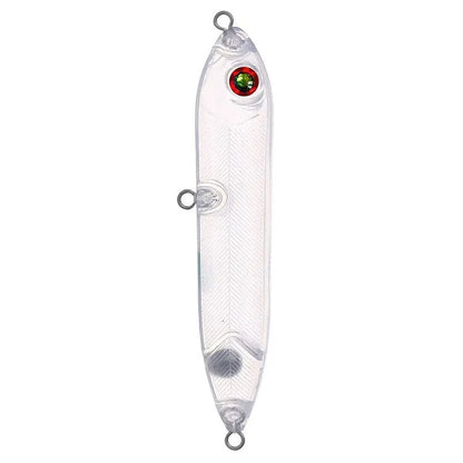 Transparent 9.5cm long DIY fishing lure blank shell made of ABS plastic with a visible 7mm eye hole.