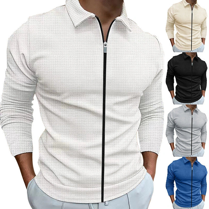 Men's waffle texture zipped lapel jacket in various colors for outdoor sports