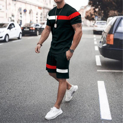 Men's Athletic Leisure Patchwork Short Sleeve Fitness Suit in various colors
