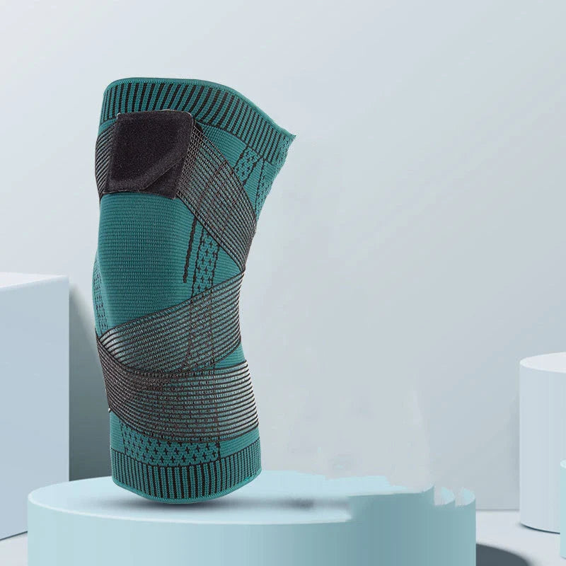 Nylon sports knee pads with adjustable strap in pink, blue, black, and dark green colors