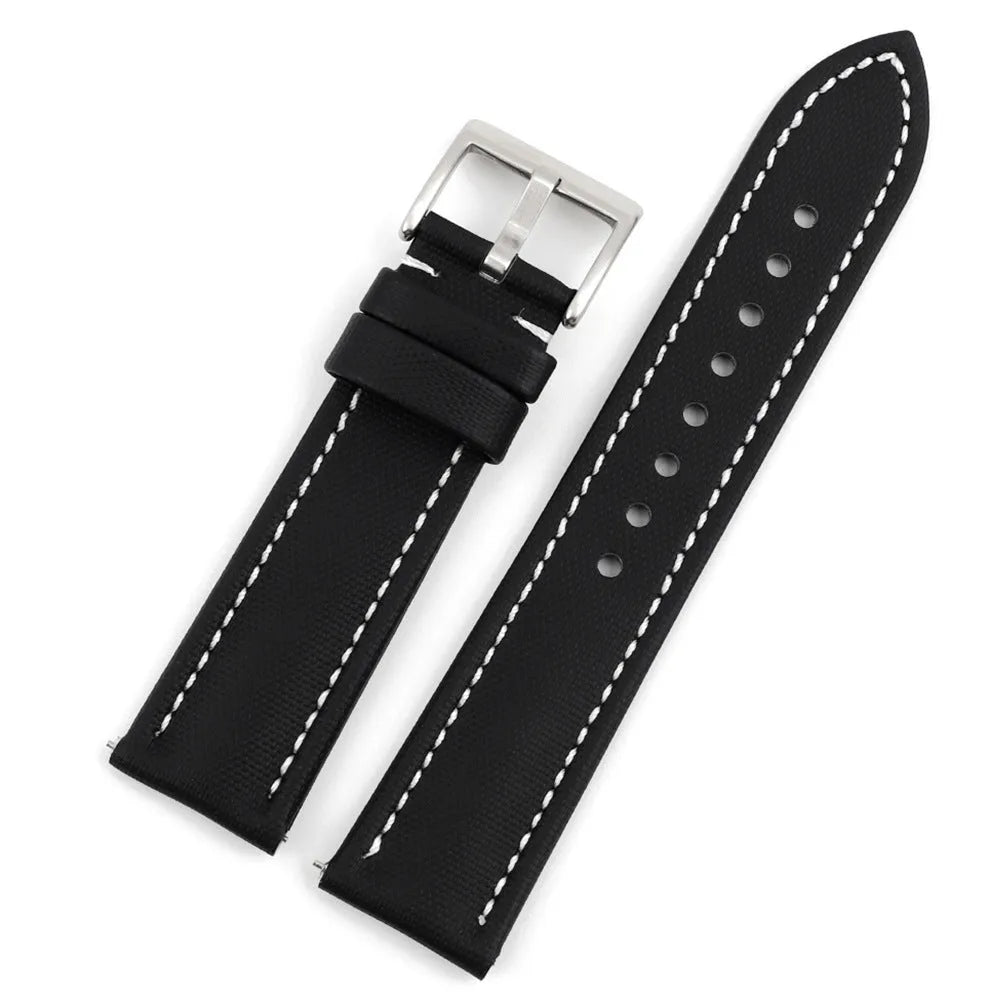 Oxford water-repellent cloth leather watch strap in black, blue, green, grey or beige, 18mm to 22mm width
