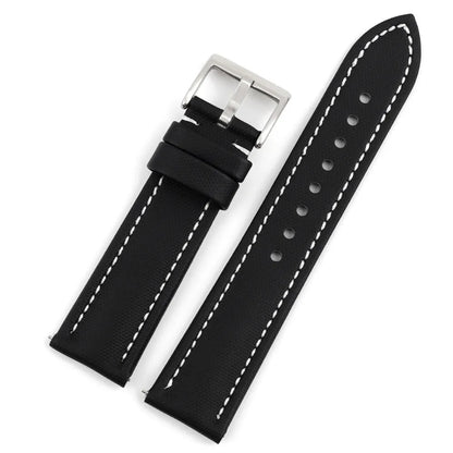 Oxford water-repellent cloth leather watch strap in black, blue, green, grey or beige, 18mm to 22mm width